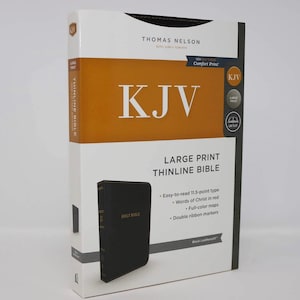 PERSONALIZED *** KJV, Thinline Bible, Large Print, Leathersoft, Black *** Custom Name Imprint