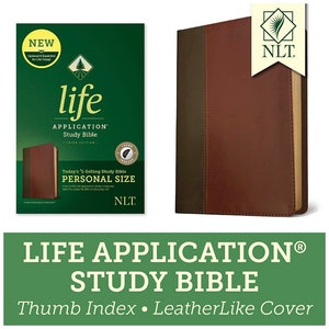 PERSONALIZED * NLT Life Application Personal-Size Study Bible - Third Edition - Soft Leather-Look - Brown/Mahogany - INDEXED *Custom Imprint