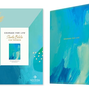 PERSONALIZED *** NLT Courage For Life Study Bible for Women - Filament-Enabled - Soft Leather-look - Brushed Aqua Blue Custom Name Imprint