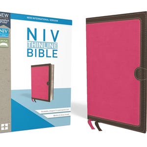 PERSONALIZED *** NIV, Thinline Bible, Leathersoft, Pink & Brown, Comfort Print. *** Custom Name Imprint