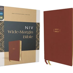 Biblia NIV PERSONALIZADA con margen ancho - Cuero suave - Marrón - Letra roja - Impresión cómoda *** Nombre personalizado impreso