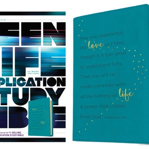 PERSONALIZED *** NLT Teen Life Application Study Bible, Soft Leather-look, Teal  *** Custom Name Imprint