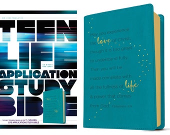 PERSONALIZZATO *** Bibbia di studio NLT Teen Life Application, effetto pelle morbida, verde acqua *** Stampa personalizzata del nome