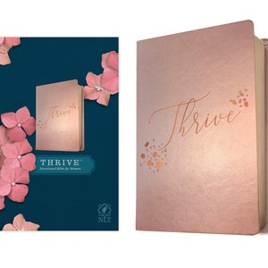 PERSONALIZED *** NLT THRIVE Devotional Bible for Women - Soft Leather-look, Rose Metallic. Custom Name Imprint