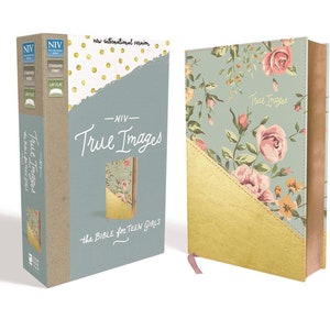 PERSONALIZED *** NIV True Images Bible, Bible for Teen Girls, Imitation Leather, Blue and Gold. *** Custom Name Imprint