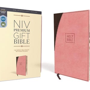 Biblia NIV PERSONALIZADA de regalo premium - Cuero suave - Rosa y marrón - INDEXADA - Impresión cómoda *** Impresión de nombre personalizada