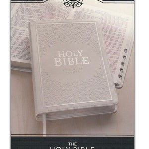 PERSONALIZED *** KJV Holy Bible  Large-Print Thinline White - Indexed *** Custom Name Imprint