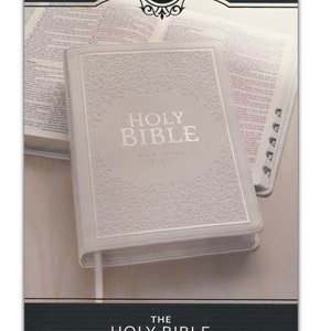 PERSONALIZED *** KJV Holy Bible  Large-Print Thinline White, Indexed . *** Custom Name Imprint