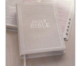 PERSONALIZED *** KJV Holy Bible  Large-Print Thinline White, Indexed . *** Custom Name Imprint