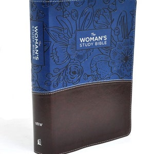 PERSONALIZED *** NIV The Woman&#39;s Study Bible - Imitation Leather - Blue and Brown - Full-Color *** Custom Name Imprint