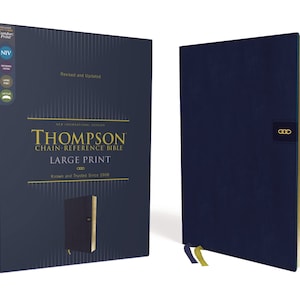 PERSONALIZED *** NIV Large-Print Thompson-Chain Reference Bible - Comfort Print - Soft Leather-look - Navy  *** Custom Name Imprint