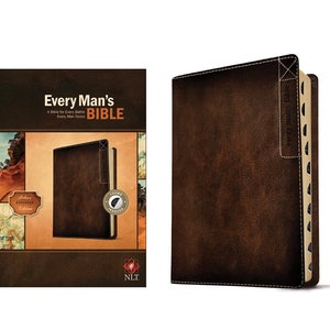 PERSONALIZED *** NLT Every Man&#39;s Bible: Deluxe Explorer Edition - LeatherLike Brown - INDEXED *** Custom Name Imprint