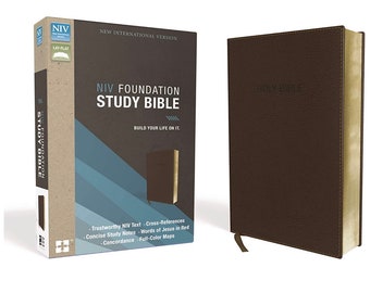 PERSONALIZED *** NIV,  Foundation Study Bible, Leathersoft, Brown, Red Letter Edition. Custom Name Imprinted