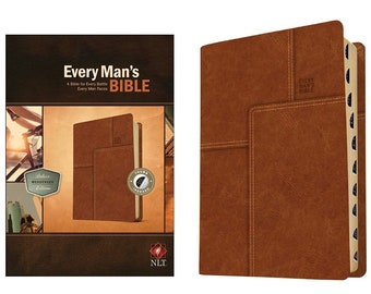 PERSONALIZED *** NLT Every Man's Bible, Deluxe Messenger Edition, LeatherLike, Brown, INDXED. *** Custom Name Imprint