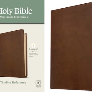 PERSONALIZADO *** Bíblia de referência NLT Thinline - Edição com filamento habilitado - Aparência de couro macio - Marrom rústico *** Impressão de nome personalizada
