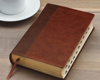 Personalized KJV Bible: Two-Tone Brown Faux Leather - Giant Print - INDEXED