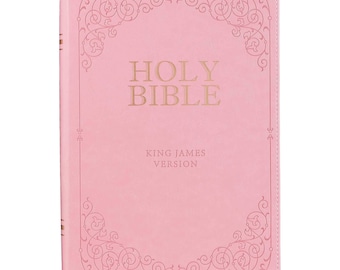 PERSONALIZED *** KJV Giant-Print Bible - Imitation Leather - pink - Indexed. *** Custom Name Imprint