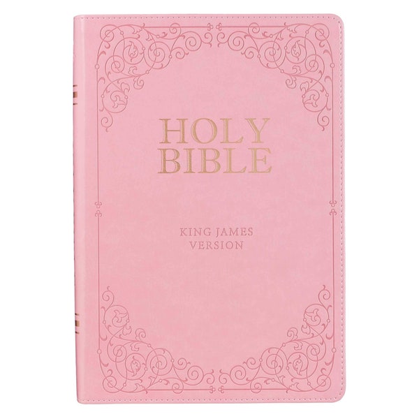 PERSONNALISÉE *** Bible en impression géante selon la version anglaise de la Bible et sur la carte - Similicuir - rose - Indexé. *** Impression personnalisée du nom