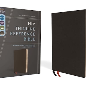 Biblia de referencia NIV PERSONALIZADA - Thinline - Cuero de primera calidad - Piel de becerro - Negro - Edición con letras rojas - Impresión cómoda *Impresión de nombre personalizada