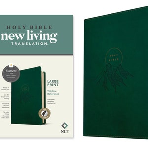 PERSONALIZED ** NLT Large Print Thinline Reference Bible - Filament Enabled LeatherLike - Evergreen Mountain - Indexed * Custom Name Imprint