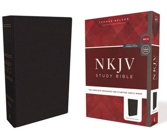 PERSONALIZED *** NKJV Study Bible, Bonded Leather Black. *** Custom Name Imprint