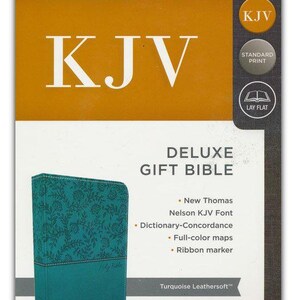 PERSONALIZADO *** KJV, Biblia de regalo de lujo, Leathersoft, Teal, Red Letter Edition, Comfort Print. Impresión de nombre personalizado