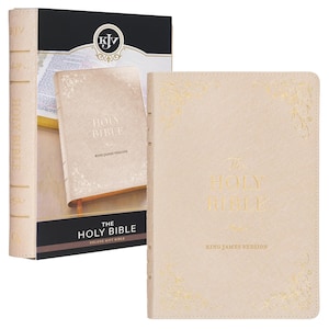 PERSONALIZED ***KJV Deluxe Gift Bible - Soft Leather-look - Pearlescent Taupe - Indexed *** Custom Name Imprint
