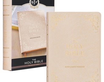 PERSONALIZED ***KJV Deluxe Gift Bible - Soft Leather-look - Pearlescent Taupe - Indexed *** Custom Name Imprint