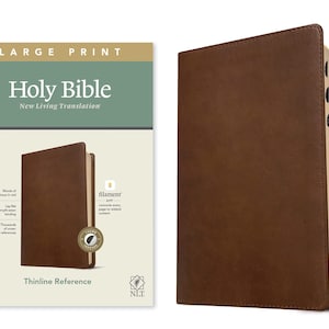 PERSONALIZADA ** Biblia de referencia NLT de letra grande y líneas finas - Aspecto de cuero suave - Marrón rústico INDEXADA *** Impresión de nombre personalizada