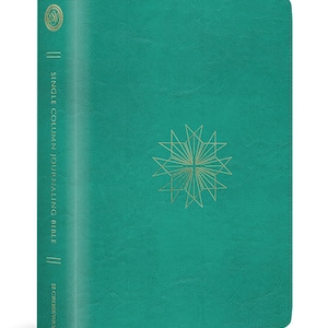 PERSONALIZED *** ESV Single Column Journaling Bible, Teal, Resplendent Cross Design. *** Custom Name Imprint