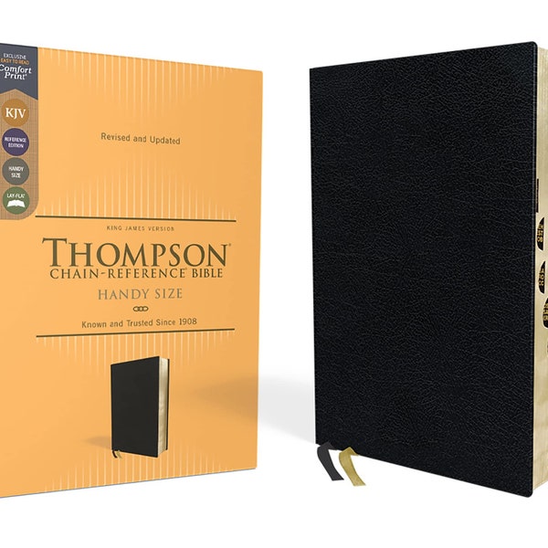 PERSONNALISÉ * KJV Thompson Chain-Reference Bible - Taille pratique - Impression confortable - Cuir reconstitué européen - Noir - Indexé * Impression personnalisée