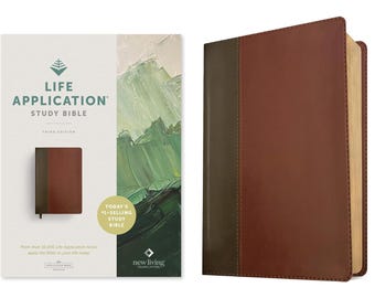 PERSONALIZZATO ***NLT Life Application Study Bible - Terza edizione in morbida similpelle - Marrone/Marrone chiaro *** Stampa personalizzata del nome