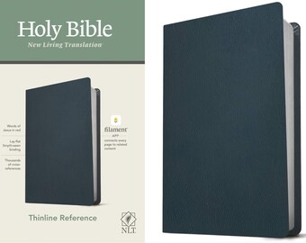 PERSONALIZED ***NLT Thinline Reference Bible - Filament Enabled Edition - Genuine Leather - Blue *** Custom Name Imprint