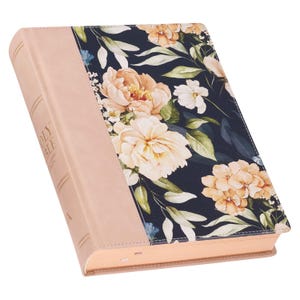 Personalized KJV Bible – Large Print Note-Taking Bible -  Vegan Leather - King James Version - Dusty Peach Cover - Journaling Edition - Navy