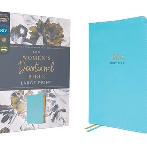 PERSONALIZED *** NIV Large-Print Women&#39;s Devotional Bible - Soft Leather-look - Teal *** Custom Name Imprint