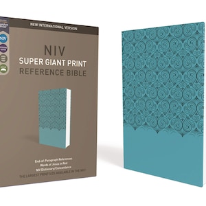 PERSONALIZED *** NIV Super Giant-Print Reference Bible - Soft Leather-look - Teal. *** Custom Name Imprint