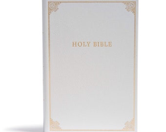 PERSONALIZED *** CSB Family Bible, White Bonded Leather Over Board. *** Custom Name Imprint