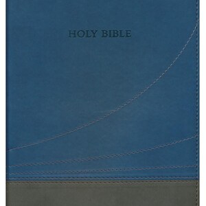 PERSONALIZADA ***Biblia de referencia de línea fina con letra grande KJV Flexisoft pizarra/azul *** Impresión de nombre personalizado