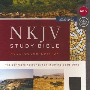 PERSONALISIERT ** NKJV Comfort Print Vollfarbige Studienbibel - Kunstleder - Schwarz ** Benutzerdefinierter Namensabdruck