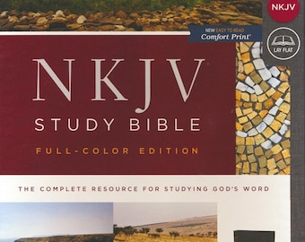 PERSONALIZED *** NKJV Comfort Print Full Color Study Bible - Imitation Leather - Black *** Custom Name Imprint