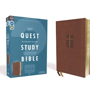 PERSONALIZED *** NIV Quest Study Bible - Comfort Print - Soft Leather-look - Brown *** Custom Name Imprint