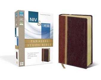 PERSONALIZED *** NIV, The Message, Parallel Study Bible, Leathersoft, Brown/Red. *** Custom Name Imprint