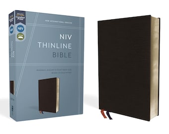 PERSONALIZED *** NIV Thinline, Black - Bonded Leather - Red Letter Edition - Comfort print *** Custom Name Imprint