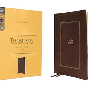PERSONALIZED *** KJV Thompson Chain-Reference Bible - Large Print - Comfort Print - Soft Leather-look - Brown*** Custom Name Imprint