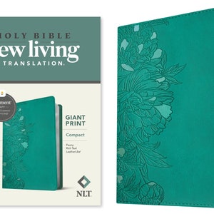 PERSONALIZED *** NLT Compact Giant Print Bible - Filament Enabled Edition - Red Letter - LeatherLike - Peony Rich Teal * Custom Name Imprint