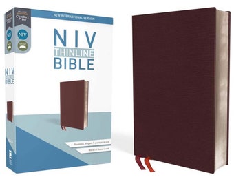 PERSONALIZED *** NIV Thinline, Burgundy, bonded leather, red letter edition, comfort print ***PERSONALIZED***