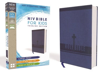 PERSONALIZED *** NIV, Bible for Kids, Leathersoft, Blue, Red Letter Edition, Comfort Print: Thinline Edition. *** Custome Name Imprint