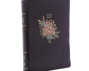 PERSONALIZED *** KJV Deluxe Reference Bible Super Giant Print - Black - Flower *** Custom Name Imprint