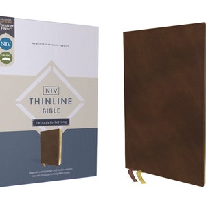 PERSONALIZED *** NIV Thinline Bible Passaggio Setting - Comfort Print - Soft Leather-look - Brown *** Custom Name Imprint