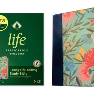PERSONALIZED ** NLT Life Application Study Bible - Third Edition  - soft Leather-look - Teal Floral - INDEXED *** Custom Name Imprint